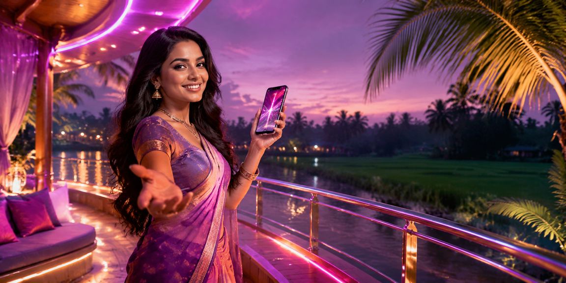 বগুড়ায় নিয়ন আলোয় মোবাইল পেমেন্ট করছেন একজন ব্যবহারকারী